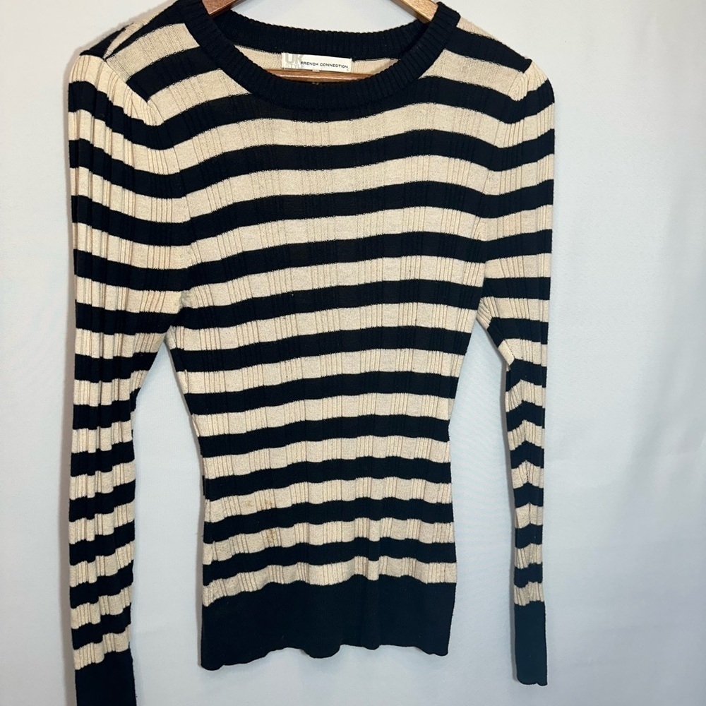 French Connection Womens Sweater Blouse Top Size XS Knit Ribbed Striped Stretch